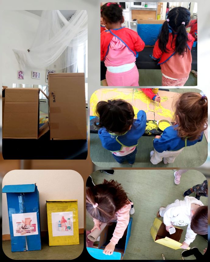 Collage de momentos de la actividad con las papeleras