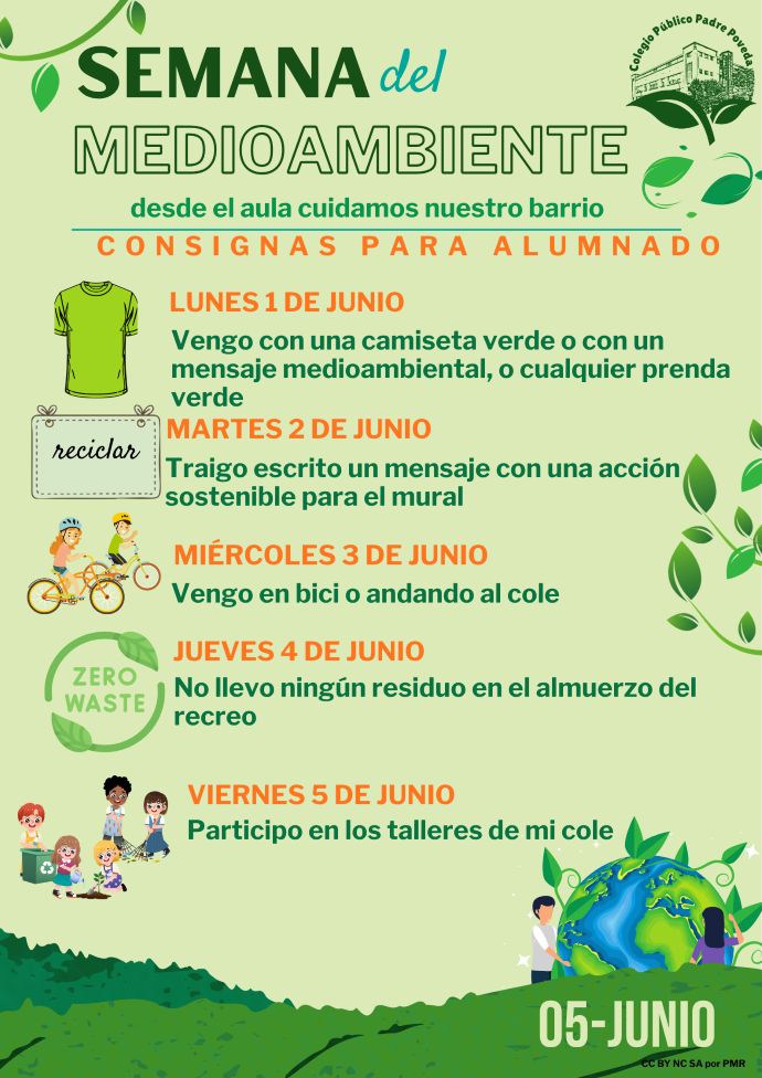 Consignas para el alumnado durante la Semana del Medio Ambiente en el colegio p&uacute;blico Padre Poveda