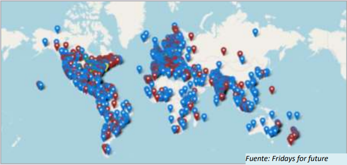 Mapa huelga climática mundial. Fuente: "Fridays for future"